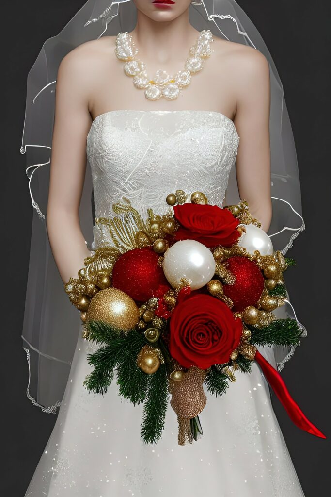 red and white winter bridal bouquet