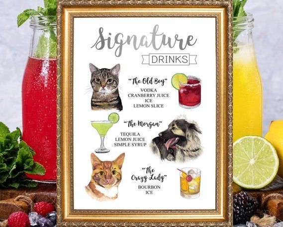 signature wedding cocktails in honor of your cat