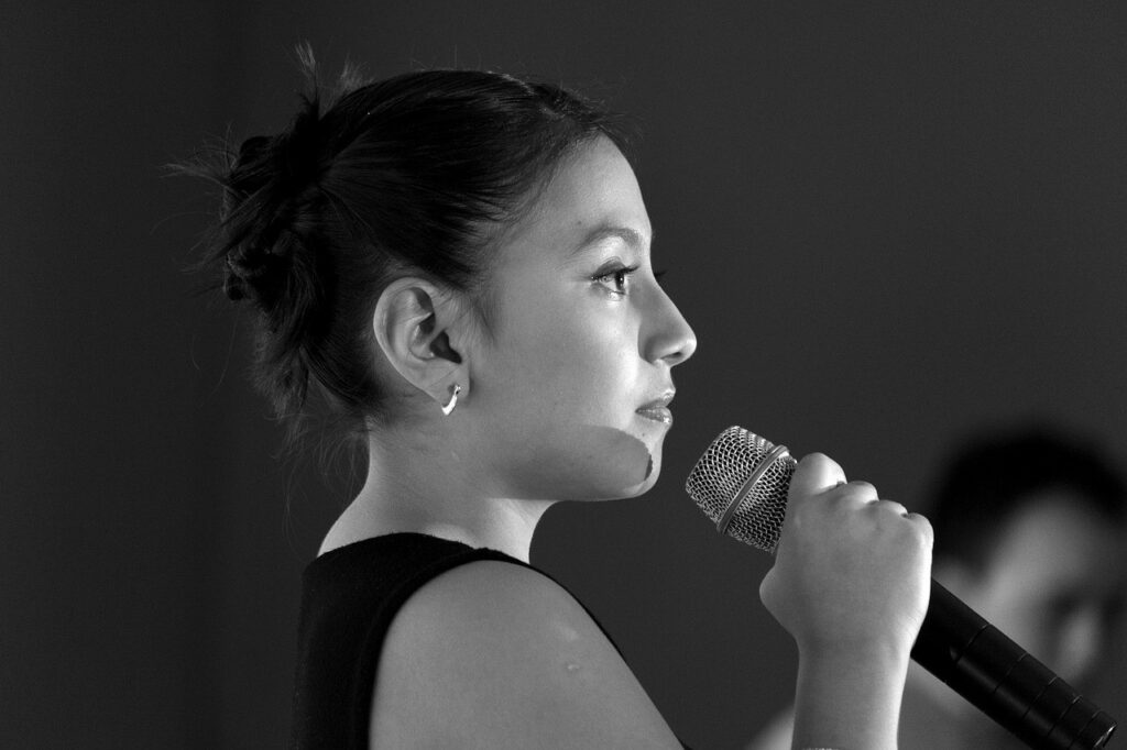 female singer in profile