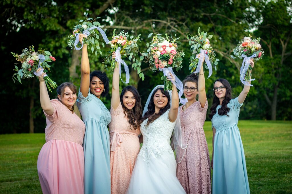 bridemaids in different color dresses