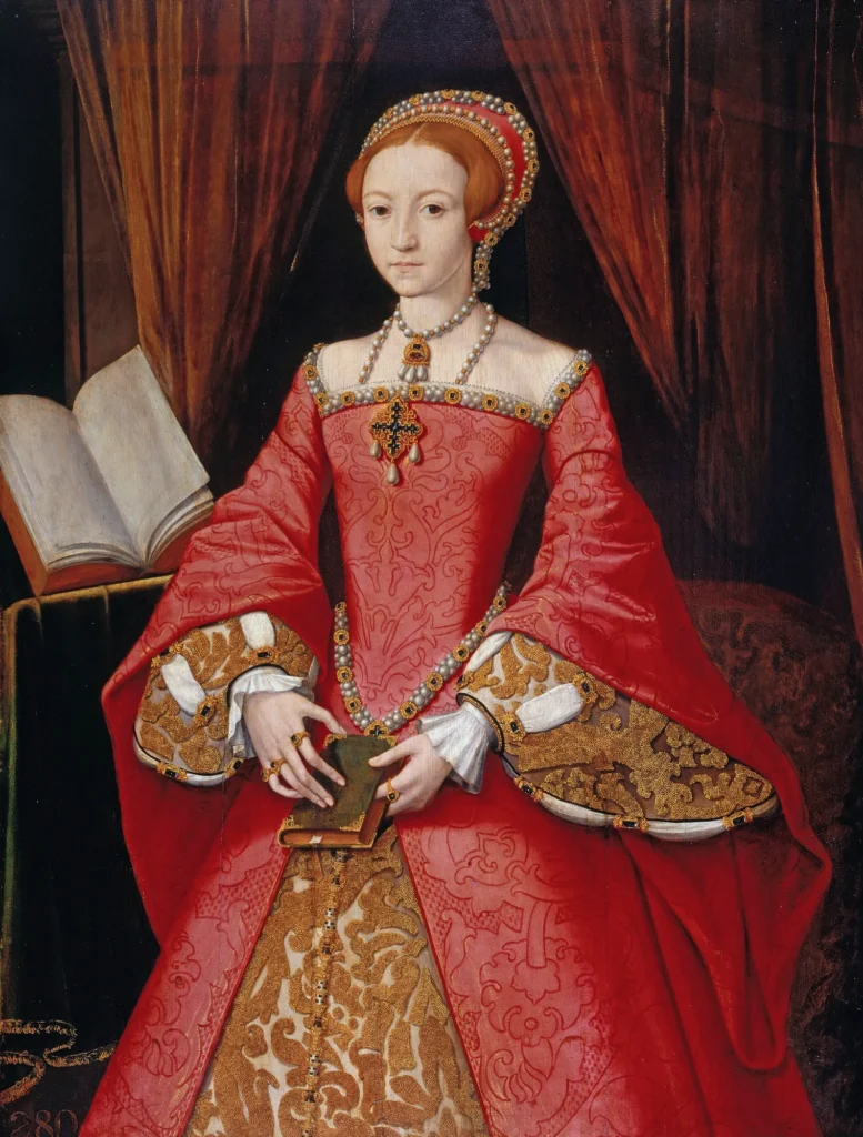 Portrait of Princess Elizabeth wearing pearls TudorDynasty.com