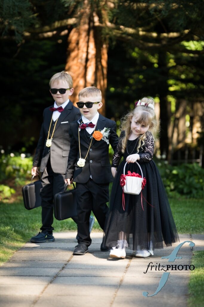 Ainsworth House wedding 1 ring bearers and 1 flower gir walk up the aisle