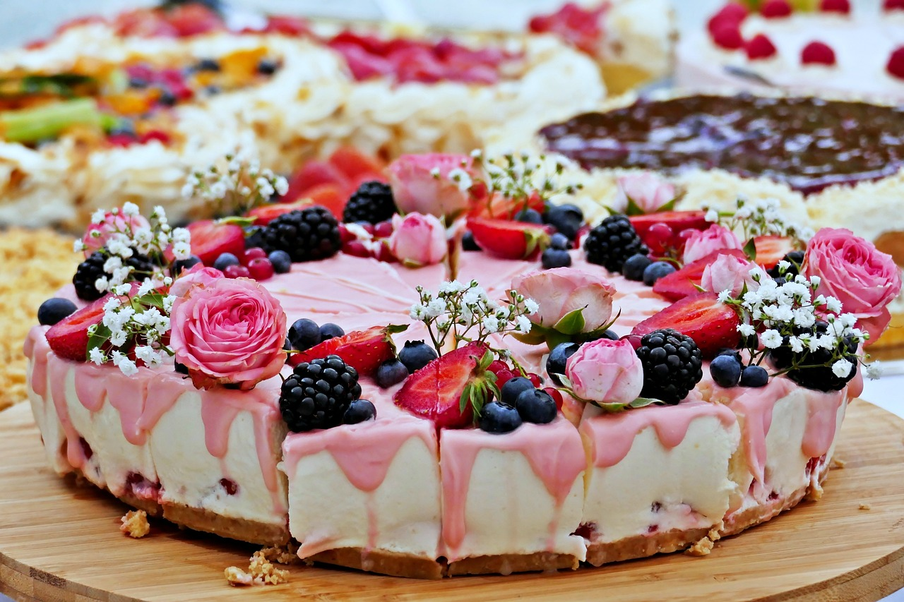 cake with fruit and flowers