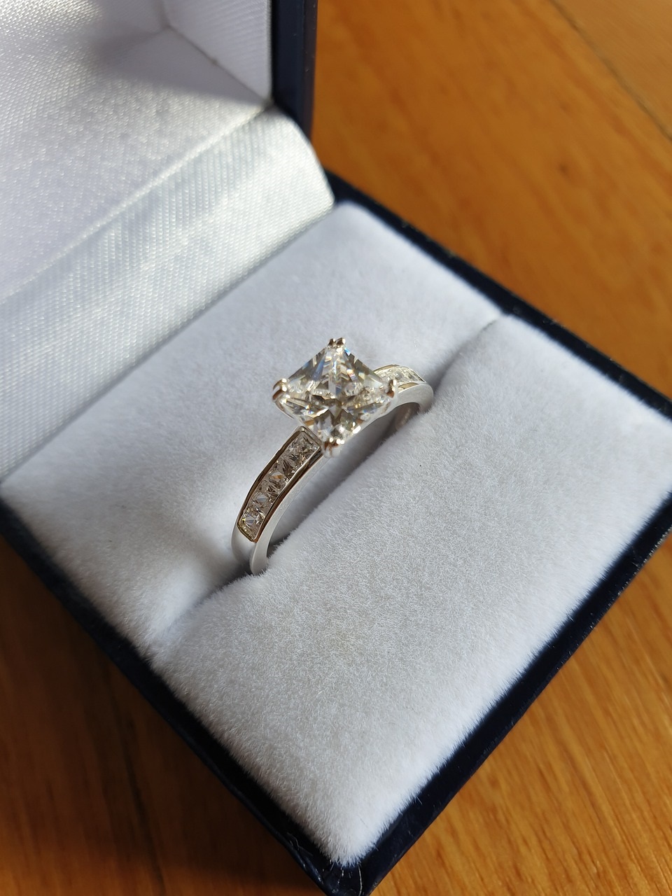 diamond engagement ring in a box