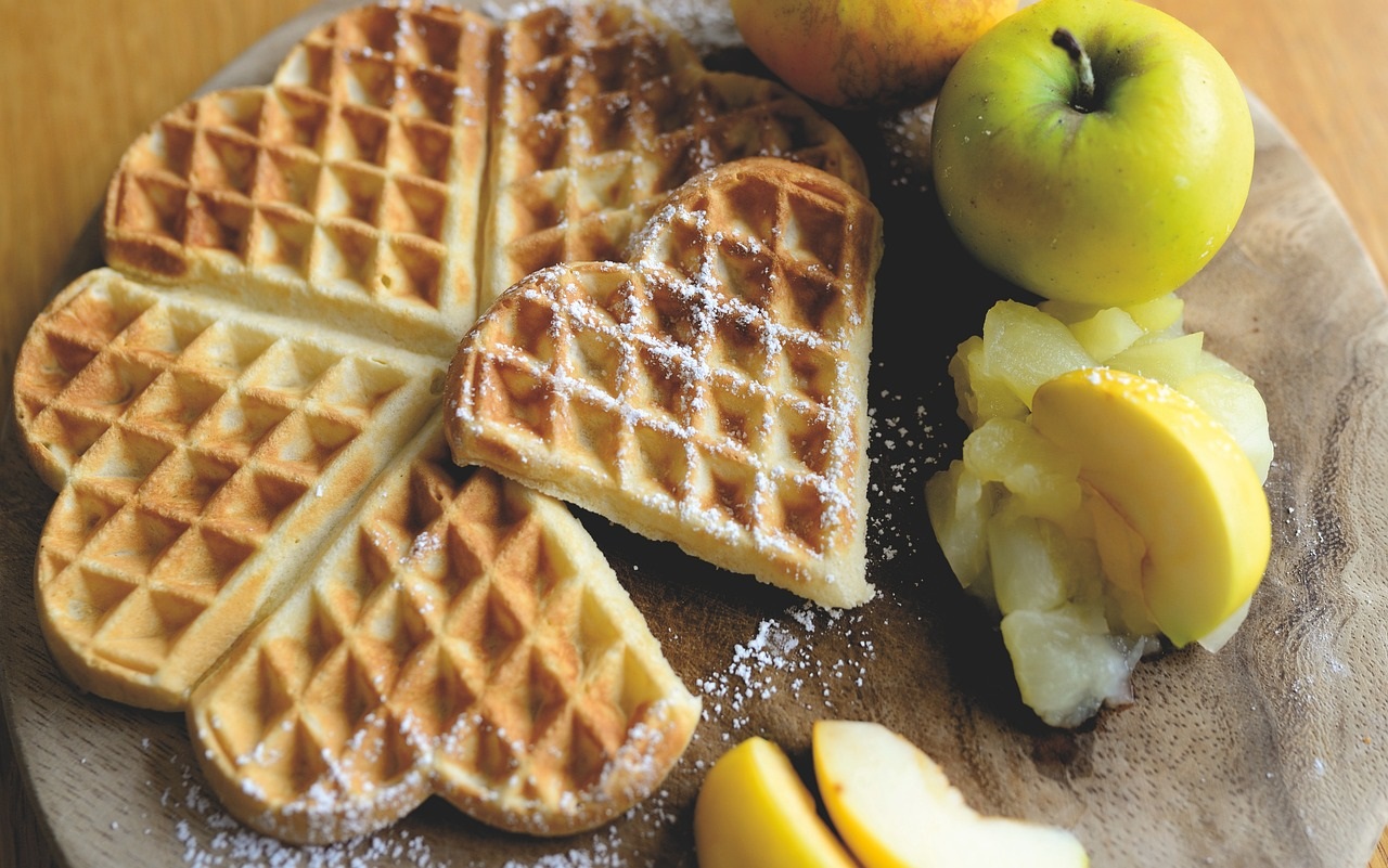 heart shaped waffles and apples