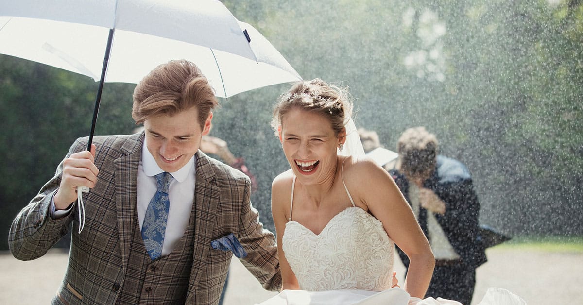 newlyweds in springtime weather