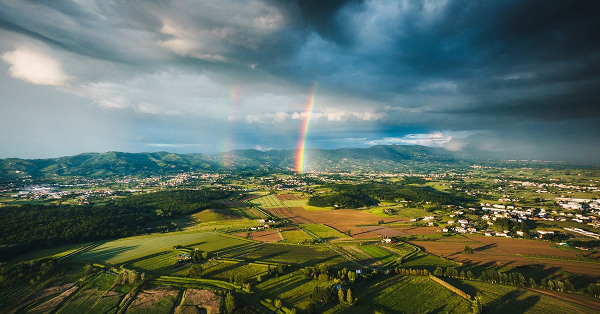 spring wedding weather with rainbows